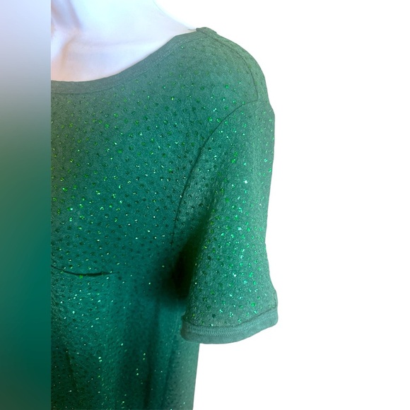 LuLaRoe Carly Swing Dress Size Medium Green Sparkle Short Sleeve Flowy Relaxed - Picture 4 of 9